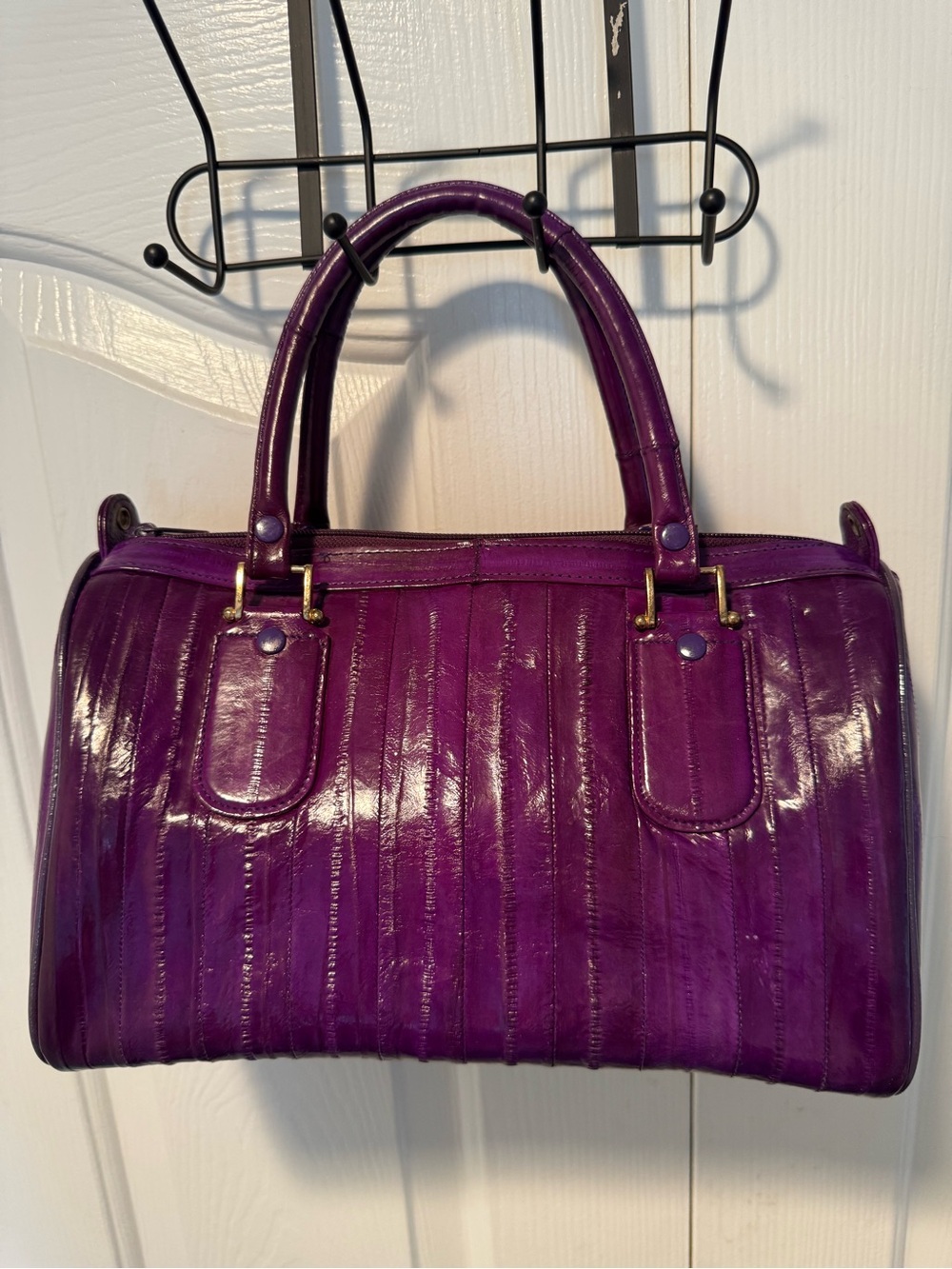 Vintage Purple Genuine Eel Skin Barrel Satchel + Wallet Made in Korea